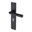 This is an image of a Heritage Brass - Octave Lever Lock Door Handle on 200mm Plate Matt Black finish, vt5900-bkmt that is available to order from Trade Door Handles in Kendal.