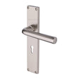 This is an image of a Heritage Brass - Octave Lever Lock Door Handle on 200mm Plate Satin Nickel finish, vt5900-sn that is available to order from Trade Door Handles in Kendal.