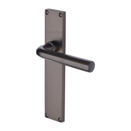 This is an image of a Heritage Brass - Octave Lever Latch Door Handle on 200mm Plate Matt Bronze finish, vt5910-mb that is available to order from Trade Door Handles in Kendal.