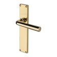 This is an image of a Heritage Brass - Octave Lever Latch Door Handle on 200mm Plate Polished Brass finish, vt5910-pb that is available to order from Trade Door Handles in Kendal.