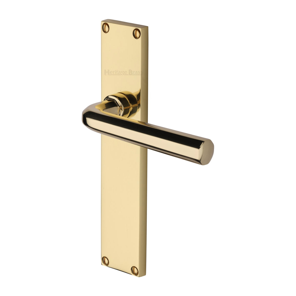 This is an image of a Heritage Brass - Octave Lever Latch Door Handle on 200mm Plate Polished Brass finish, vt5910-pb that is available to order from Trade Door Handles in Kendal.