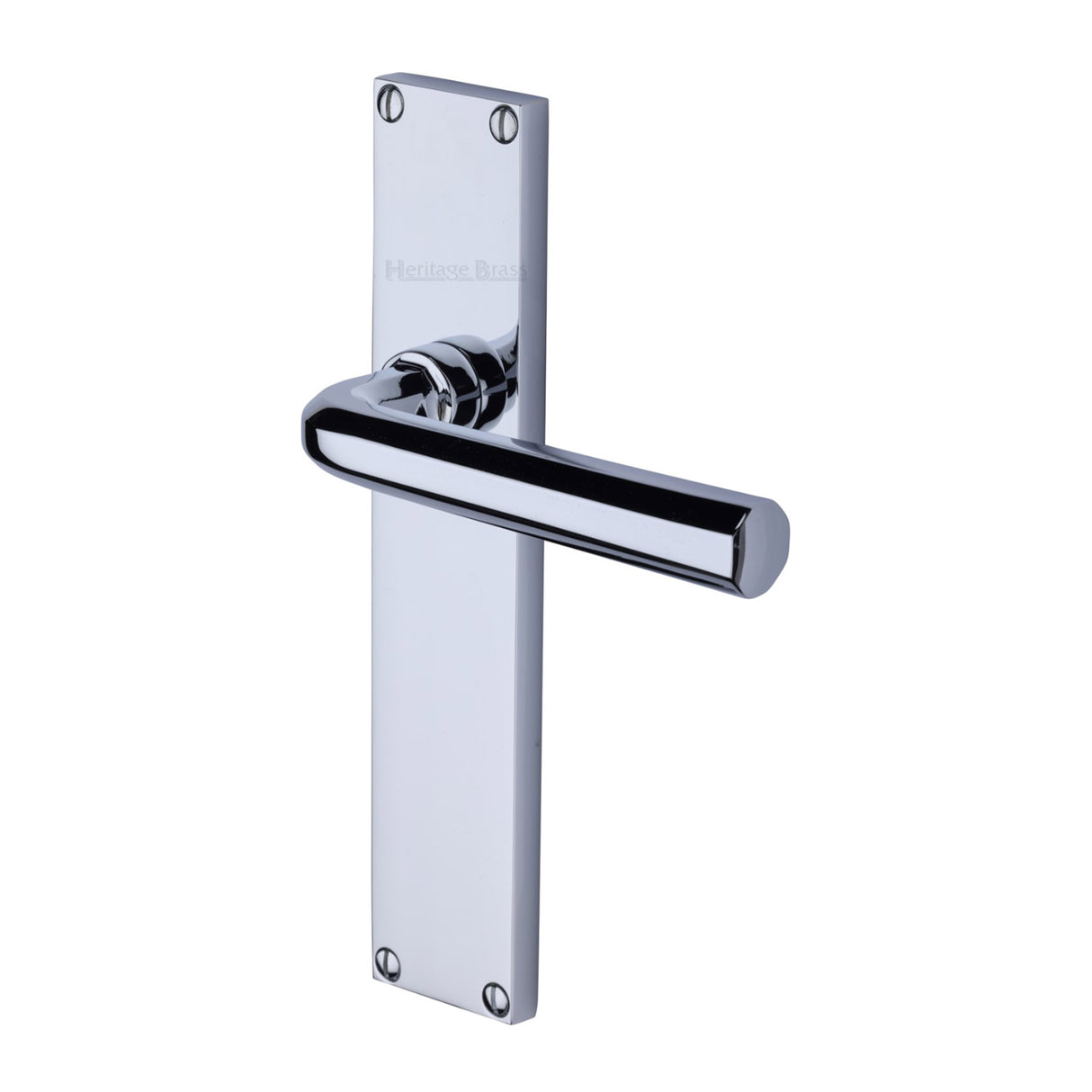 This is an image of a Heritage Brass - Octave Lever Latch Door Handle on 200mm Plate Polished Chrome finish, vt5910-pc that is available to order from Trade Door Handles in Kendal.