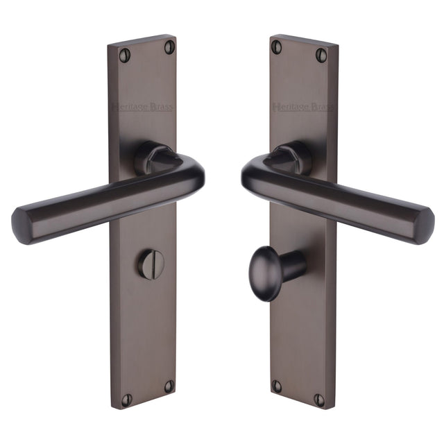 This is an image of a Heritage Brass - Octave Bathroom Set Door Handle on 200mm Plate Matt Bronze finish, vt5930-mb that is available to order from Trade Door Handles in Kendal.