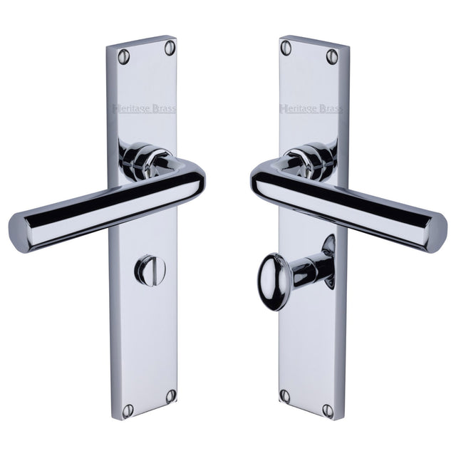 This is an image of a Heritage Brass - Octave Bathroom Set Door Handle on 200mm Plate Polished Chrome finish, vt5930-pc that is available to order from Trade Door Handles in Kendal.