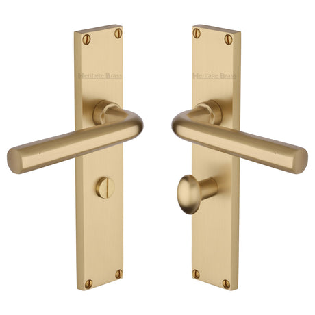This is an image of a Heritage Brass - Octave Bathroom Set Door Handle on 200mm Plate Satin Brass finish, vt5930-sb that is available to order from Trade Door Handles in Kendal.