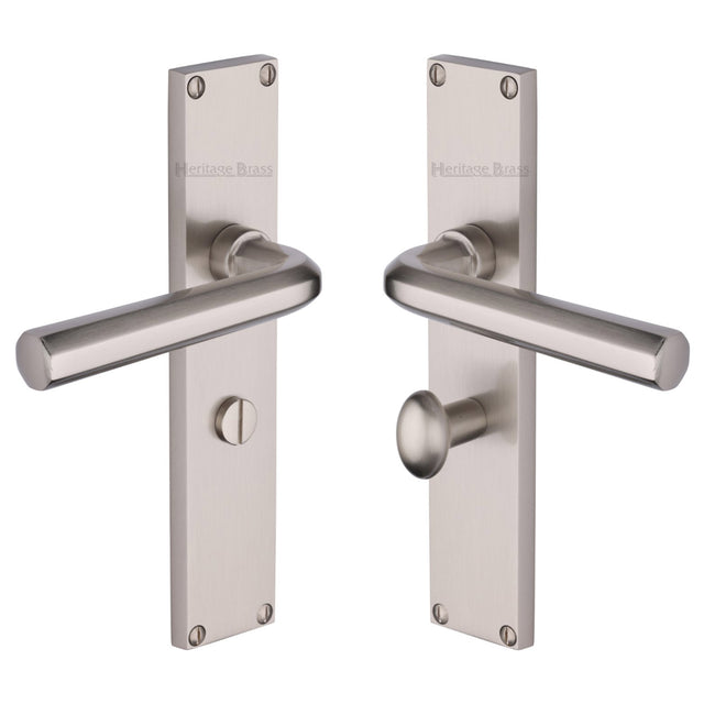 This is an image of a Heritage Brass - Octave Bathroom Set Door Handle on 200mm Plate Satin Nickel finish, vt5930-sn that is available to order from Trade Door Handles in Kendal.