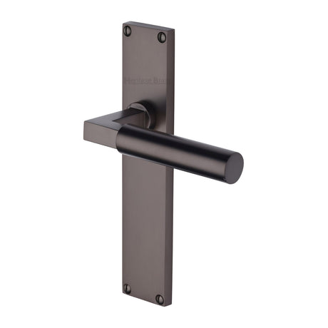 This is an image of a Heritage Brass - Bauhaus Lever Latch Door Handle on 200mm Plate Matt Bronze finish, vt6310-mb that is available to order from Trade Door Handles in Kendal.