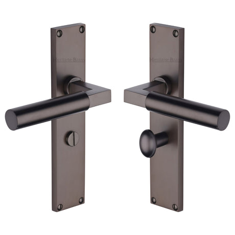 This is an image of a Heritage Brass - Bauhaus Bathroom Set Door Handle on 200mm Plate Matt Bronze finish, vt6330-mb that is available to order from Trade Door Handles in Kendal.