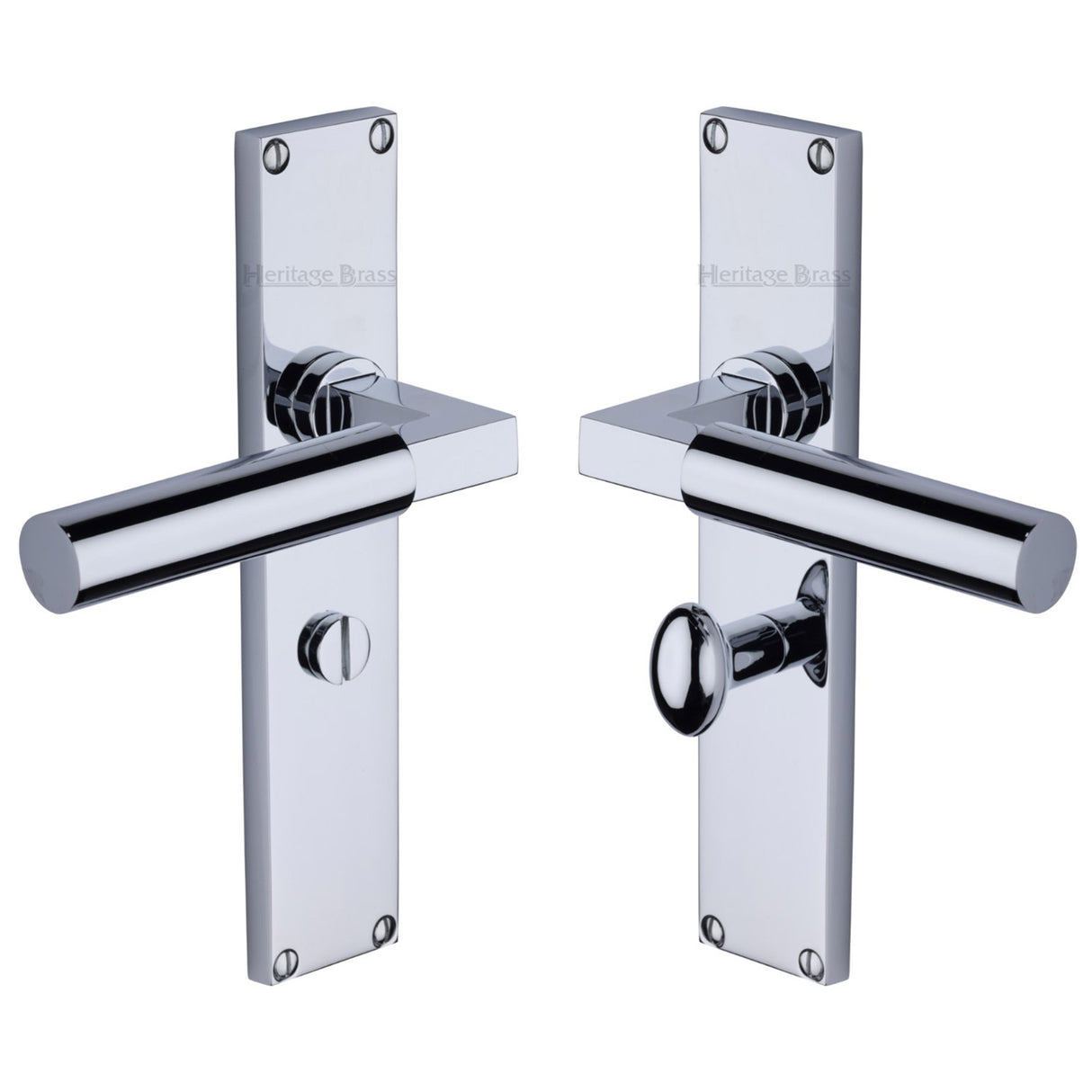 This is an image of a Heritage Brass - Bauhaus Bathroom Set Door Handle on 200mm Plate Polished Chrome finish, vt6330-pc that is available to order from Trade Door Handles in Kendal.