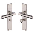 This is an image of a Heritage Brass - Bauhaus Bathroom Set Door Handle on 200mm Plate Satin Nickel finish, vt6330-sn that is available to order from Trade Door Handles in Kendal.