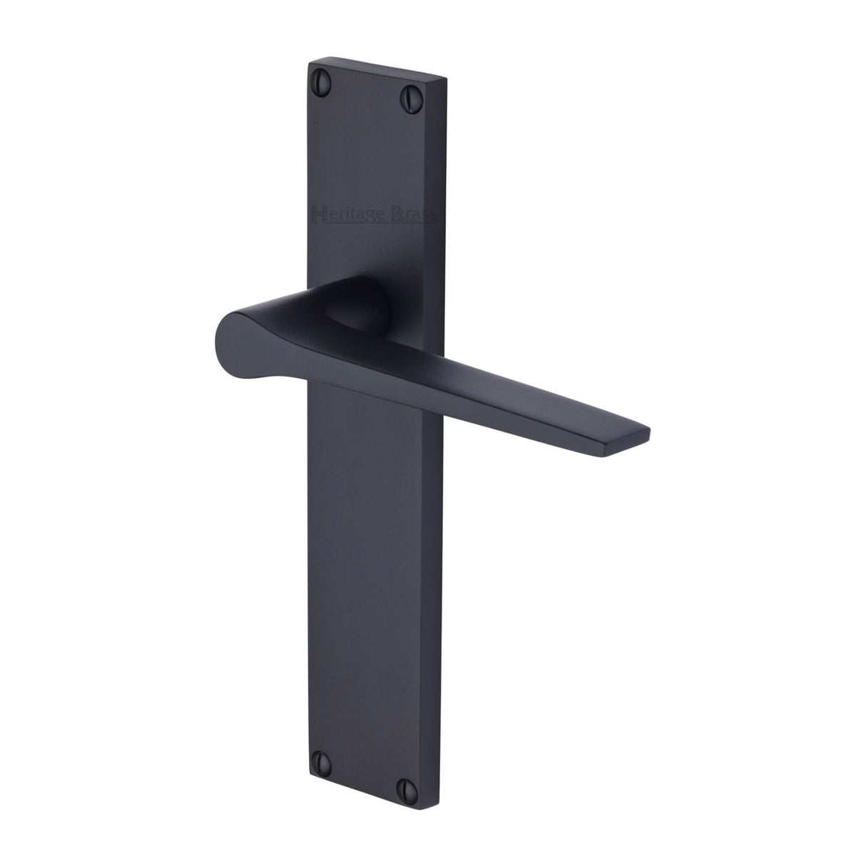 This is an image of a Heritage Brass - Gio Lever Latch Door Handle on 200mm Plate Matt Black finish, vt8110-bkmt that is available to order from Trade Door Handles in Kendal.