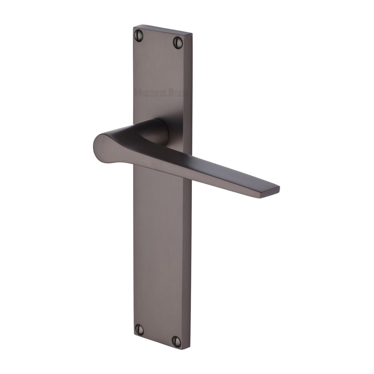 This is an image of a Heritage Brass - Gio Lever Latch Door Handle on 200mm Plate Matt Bronze finish, vt8110-mb that is available to order from Trade Door Handles in Kendal.