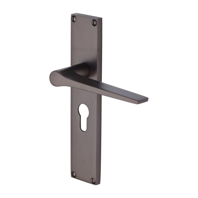 This is an image of a Heritage Brass - Gio Euro Profile Door Handle on 200mm Plate Matt Bronze finish, vt8148-mb that is available to order from Trade Door Handles in Kendal.