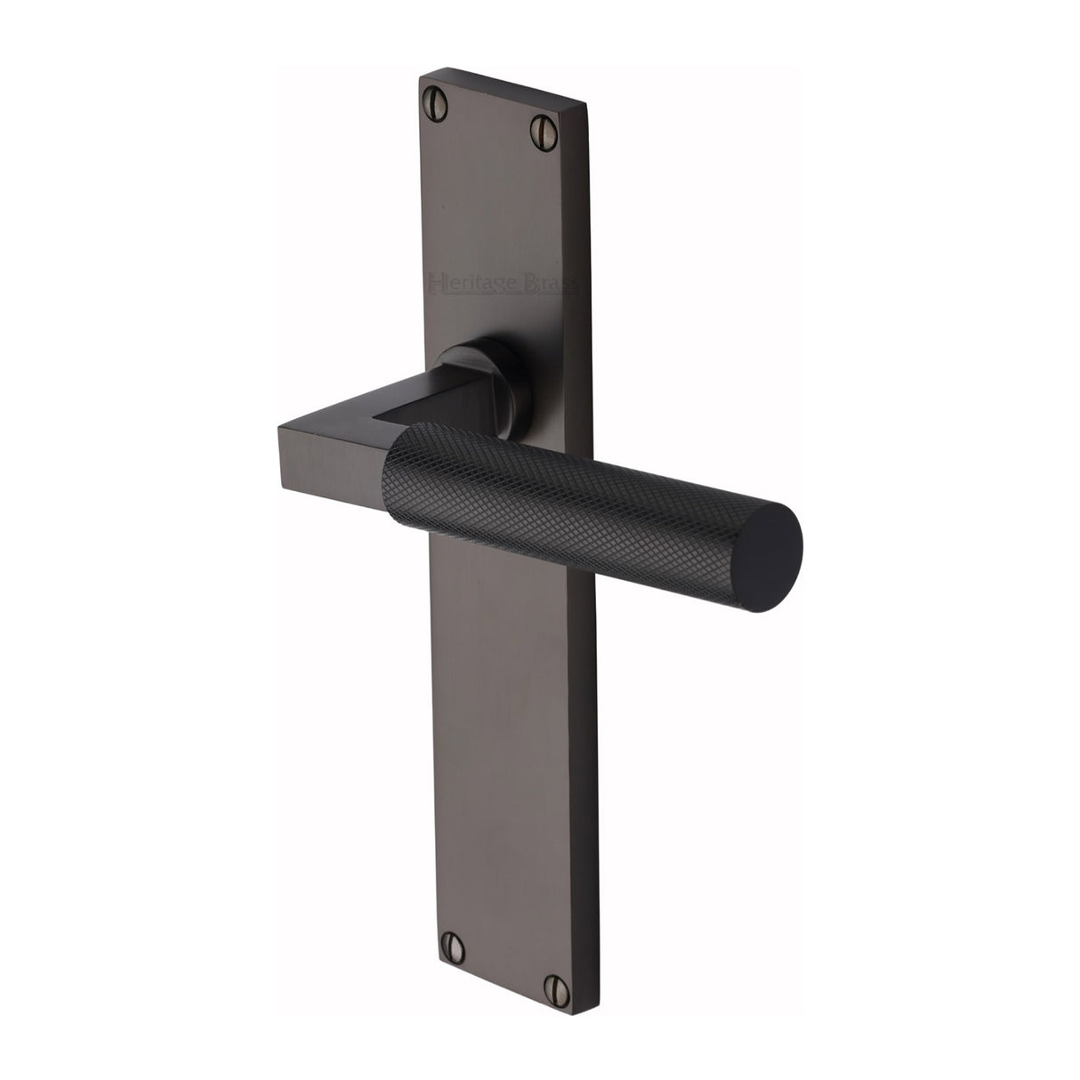 This is an image of a Heritage Brass - Bauhaus Knurled Lever Latch Door Handle on 200mm Plate Matt Bronze finish, vt9310-mb that is available to order from Trade Door Handles in Kendal.