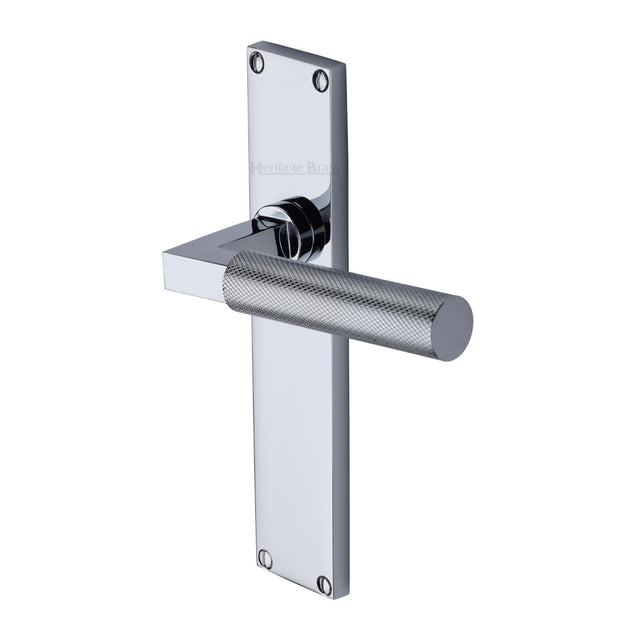 This is an image of a Heritage Brass - Bauhaus Knurled Lever Latch Door Handle on 200mm Plate Polished Chrome finish, vt9310-pc that is available to order from Trade Door Handles in Kendal.