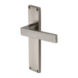 This is an image of a Heritage Brass - Delta Hammered Lever Latch Door Handle on 200mm Plate Satin Nickel finish, vth3310-sn that is available to order from Trade Door Handles in Kendal.