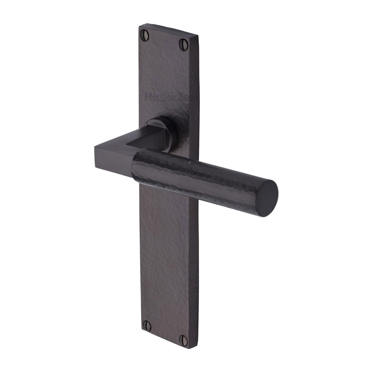 This is an image of a Heritage Brass - Bauhaus Hammered Lever Latch Door Handle on 200mm Plate Matt Bronze finish, vth4310-mb that is available to order from Trade Door Handles in Kendal.