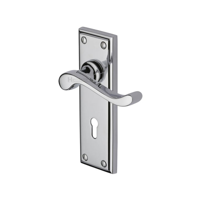 This is an image of a Heritage Brass - Door Handle Lever Lock Edwardian Design Polished Chrome Finish, w3200-pc that is available to order from Trade Door Handles in Kendal.