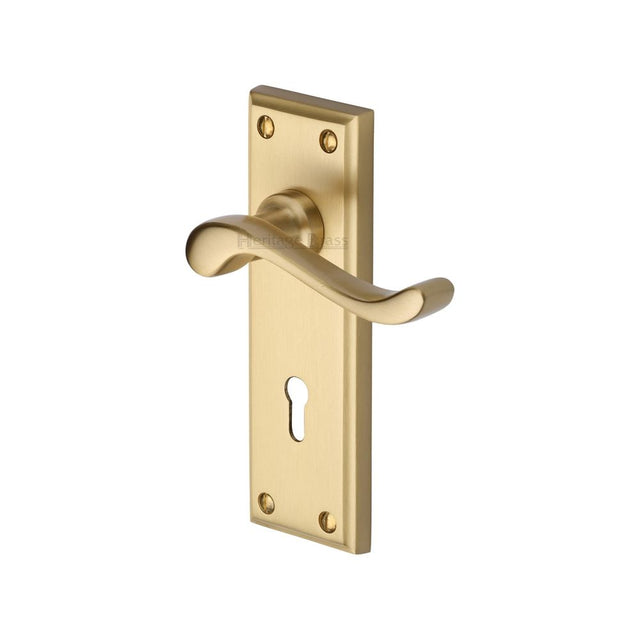 This is an image of a Heritage Brass - Door Handle Lever Lock Edwardian Design Satin Brass Finish, w3200-sb that is available to order from Trade Door Handles in Kendal.