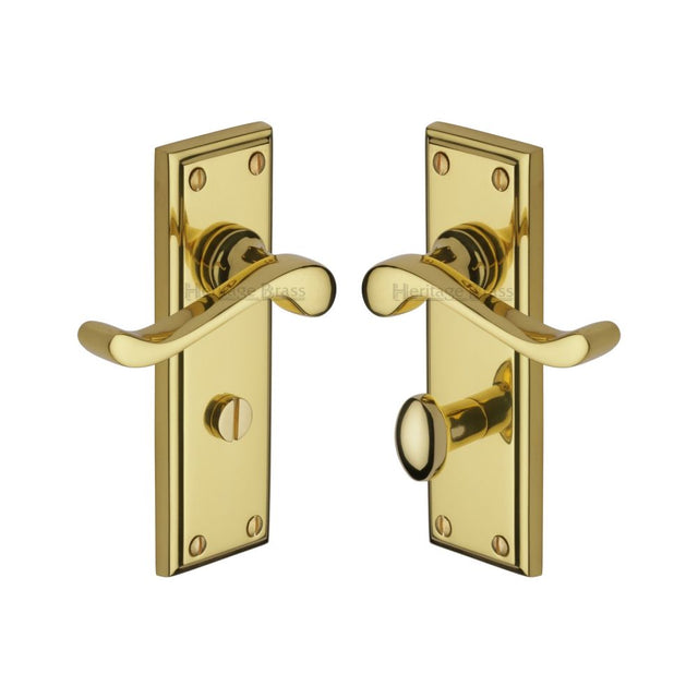 This is an image of a Heritage Brass - Door Handle for Bathroom Edwardian Design Polished Brass Finish, w3220-pb that is available to order from Trade Door Handles in Kendal.