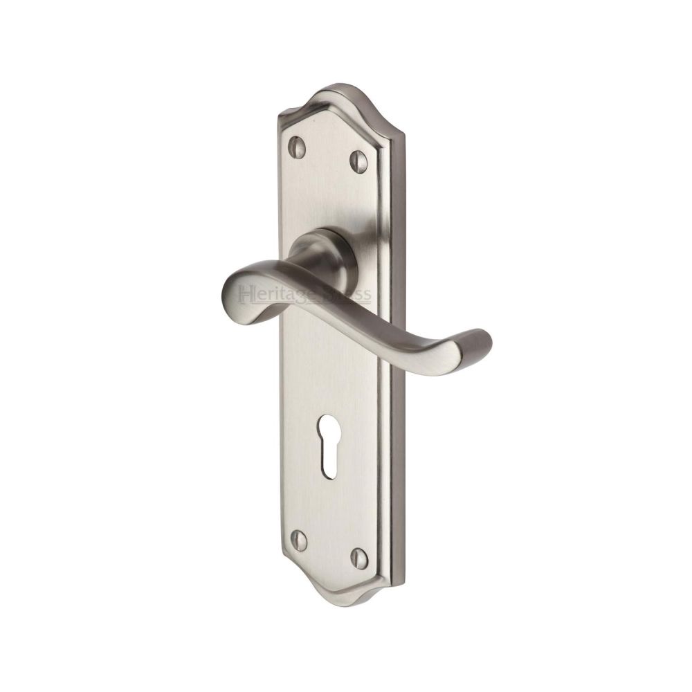 This is an image of a Heritage Brass - Door Handle Lever Lock Buckingham Design Satin Nickel Finish, w4200-sn that is available to order from Trade Door Handles in Kendal.