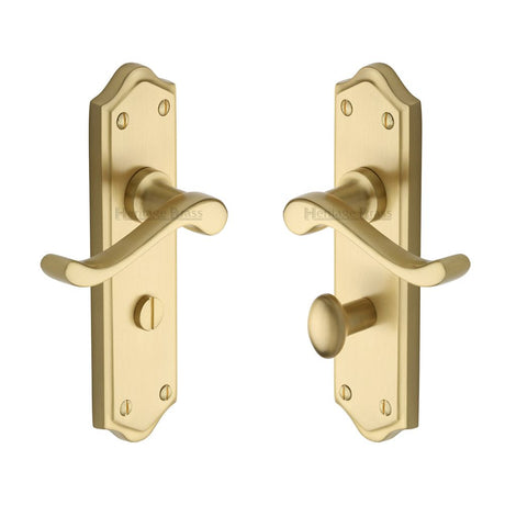 This is an image of a Heritage Brass - Door Handle for Bathroom Buckingham Design Satin Brass Finish, w4220-sb that is available to order from Trade Door Handles in Kendal.