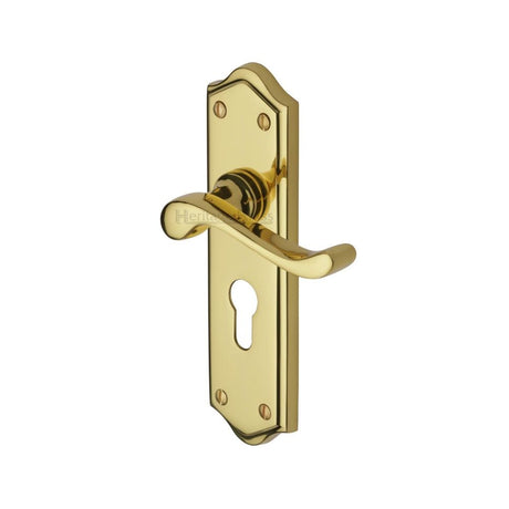 This is an image of a Heritage Brass - Door Handle for Euro Profile Plate Buckingham Design Polished Brass, w4248-pb that is available to order from Trade Door Handles in Kendal.