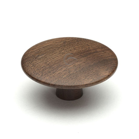 This is an image of a M.Marcus - Wooden Cabinet Knob Mushroom Design 48mm Walnut Finish, w4466-48-wal that is available to order from Trade Door Handles in Kendal.