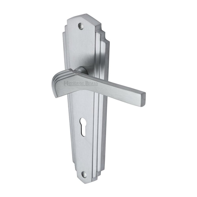 This is an image of a Heritage Brass - Door Handle Lever Lock Waldorf Design Satin Chrome Finish, wal6500-sc that is available to order from Trade Door Handles in Kendal.