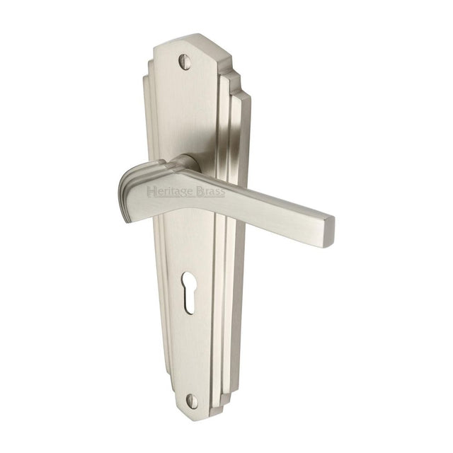 This is an image of a Heritage Brass - Door Handle Lever Lock Waldorf Design Satin Nickel Finish, wal6500-sn that is available to order from Trade Door Handles in Kendal.