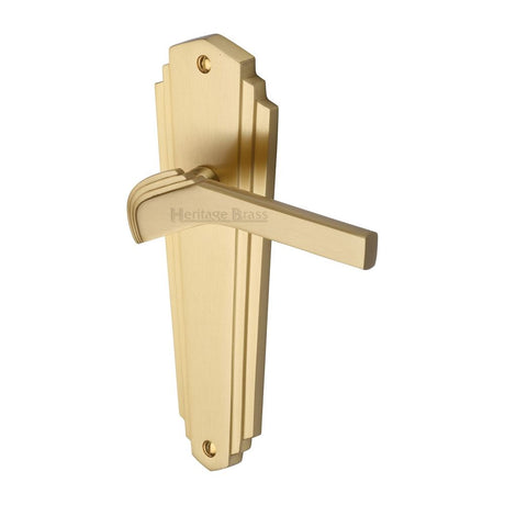 This is an image of a Heritage Brass - Door Handle Lever Latch Waldorf Design Satin Brass Finish, wal6510-sb that is available to order from Trade Door Handles in Kendal.