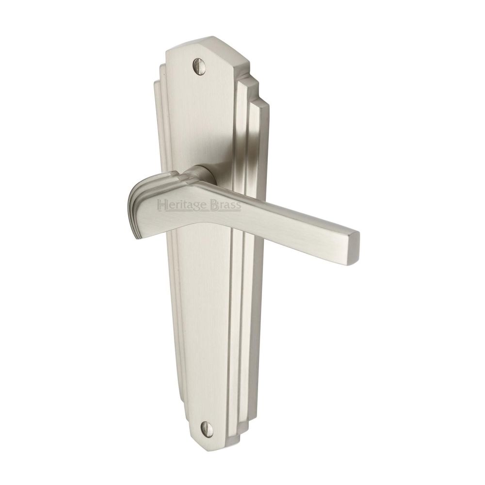 This is an image of a Heritage Brass - Door Handle Lever Latch Waldorf Design Satin Nickel Finish, wal6510-sn that is available to order from Trade Door Handles in Kendal.