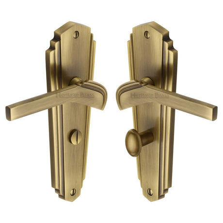 This is an image of a Heritage Brass - Door Handle for Bathroom Waldorf Design Antique Brass Finish, wal6530-at that is available to order from Trade Door Handles in Kendal.