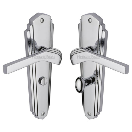 This is an image of a Heritage Brass - Door Handle for Bathroom Waldorf Design Polished Chrome Finish, wal6530-pc that is available to order from Trade Door Handles in Kendal.