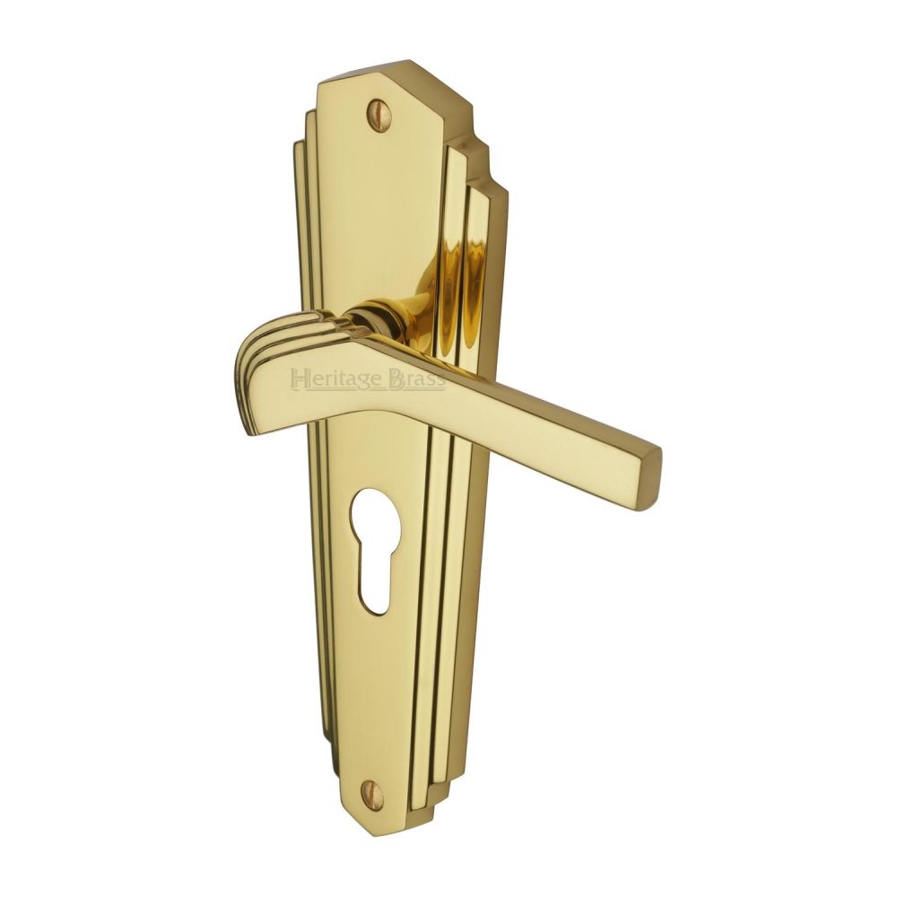 This is an image of a Heritage Brass - Door Handle for Euro Profile Plate Waldorf Design Polished Brass Fi, wal6548-pb that is available to order from Trade Door Handles in Kendal.