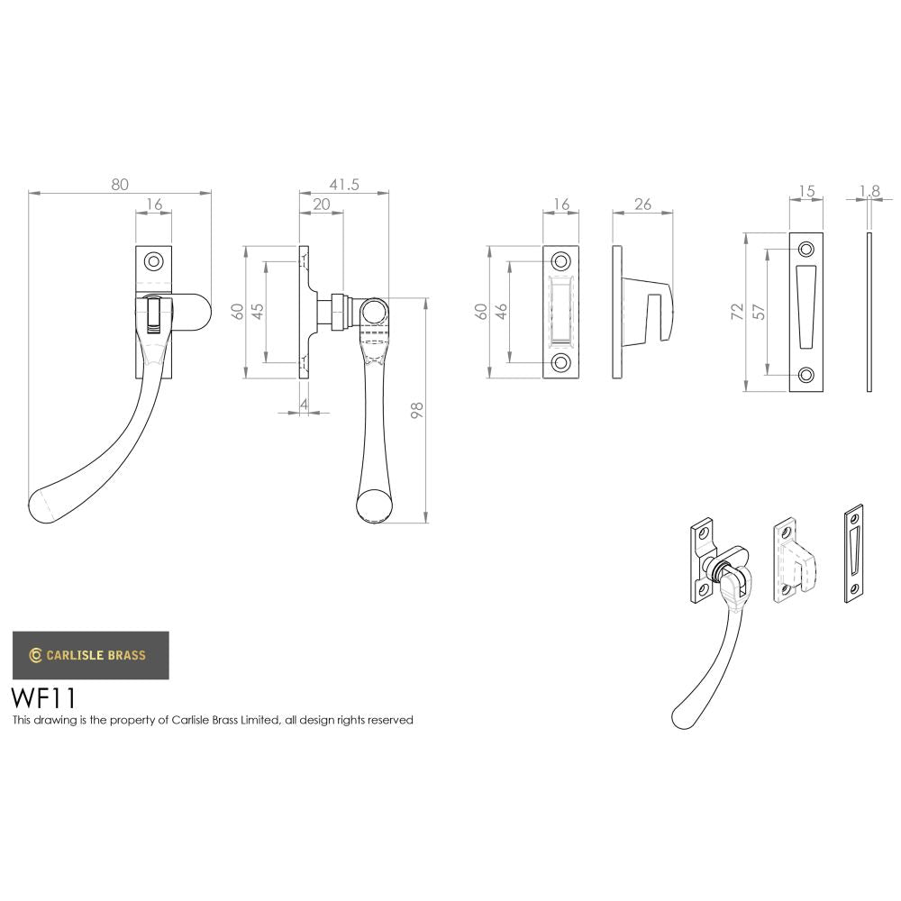 This image is a line drwaing of a Carlisle Brass - Bulb End Casement Fastener - Polished Brass available to order from Trade Door Handles in Kendal