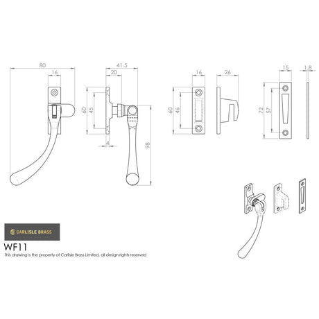 This image is a line drwaing of a Carlisle Brass - Bulb End Casement Fastener - Polished Brass available to order from Trade Door Handles in Kendal