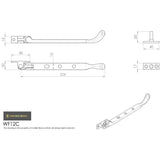 This image is a line drwaing of a Carlisle Brass - Bulb End Casement Stay 203mm - Satin Chrome available to order from Trade Door Handles in Kendal