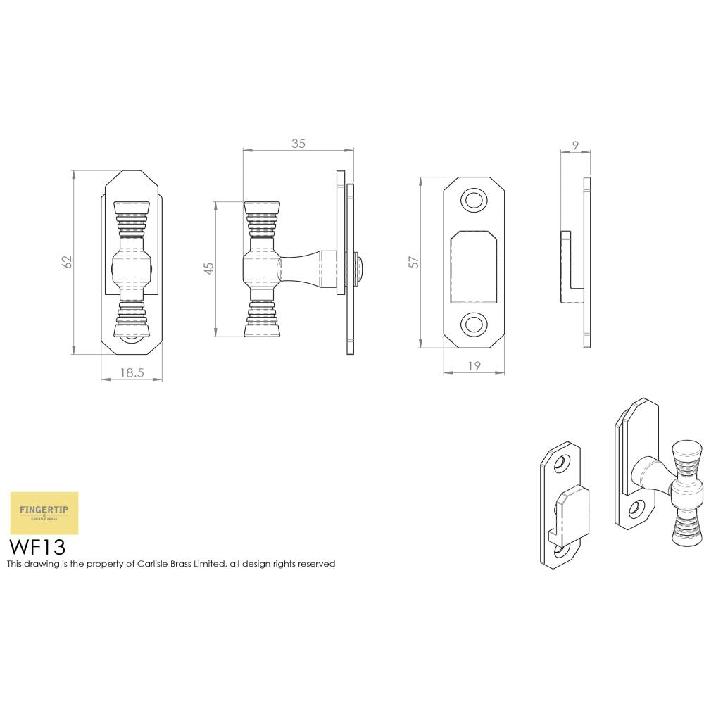 This image is a line drwaing of a Carlisle Brass - T-Handle Fastener - Satin Chrome available to order from Trade Door Handles in Kendal