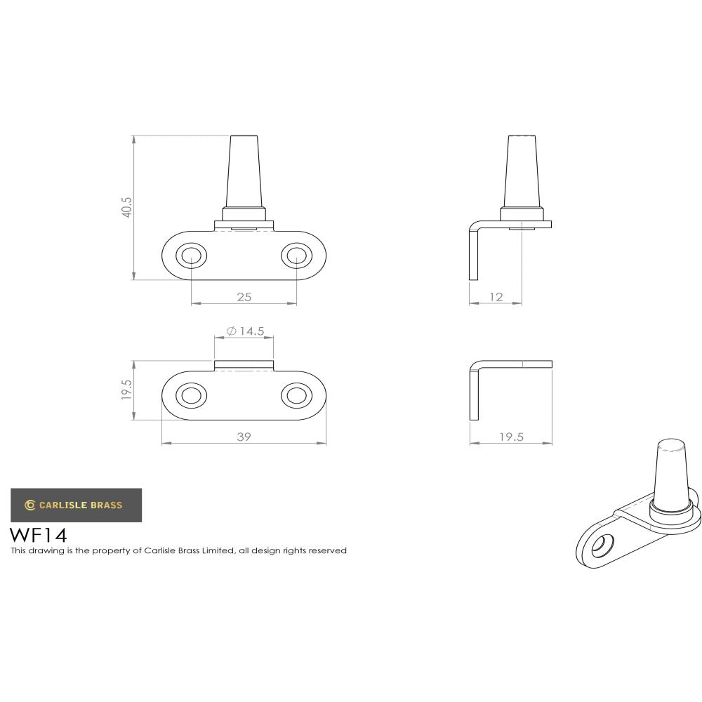 This image is a line drwaing of a Carlisle Brass - Flush Fitting Casement Pin - Polished Brass available to order from Trade Door Handles in Kendal