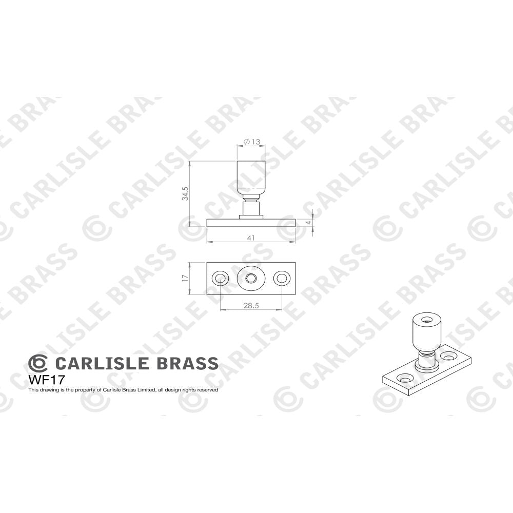 This image is a line drwaing of a Carlisle Brass - Locking Casement Stay Pin - Satin Nickel available to order from Trade Door Handles in Kendal