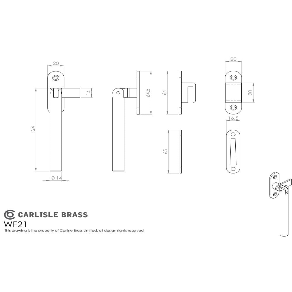 This image is a line drwaing of a Carlisle Brass - Round Casement Fastener in Stainless Steel Grade 316 - Stainles available to order from Trade Door Handles in Kendal