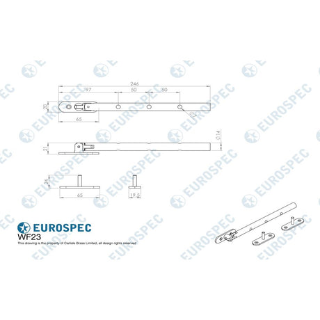 This image is a line drwaing of a Carlisle Brass - Round Casement Stay 246mm Length Grade 316 - Stainless Steel available to order from Trade Door Handles in Kendal