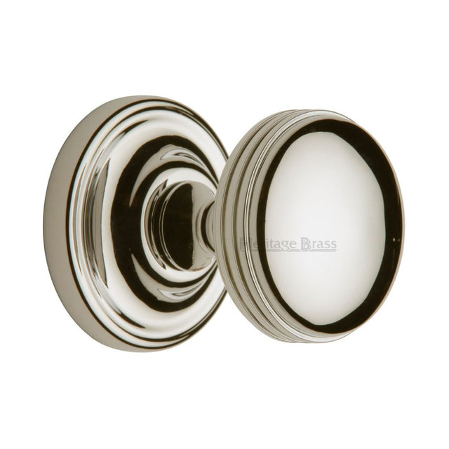 This is an image of a Heritage Brass - Mortice Knob on Rose Whitehall Design Polished Nickel Finish, whi6429-pnf that is available to order from Trade Door Handles in Kendal.