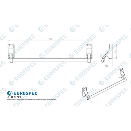 This image is a line drwaing of a Eurospec - Pushbar Panic Latch - Silver available to order from Trade Door Handles in Kendal