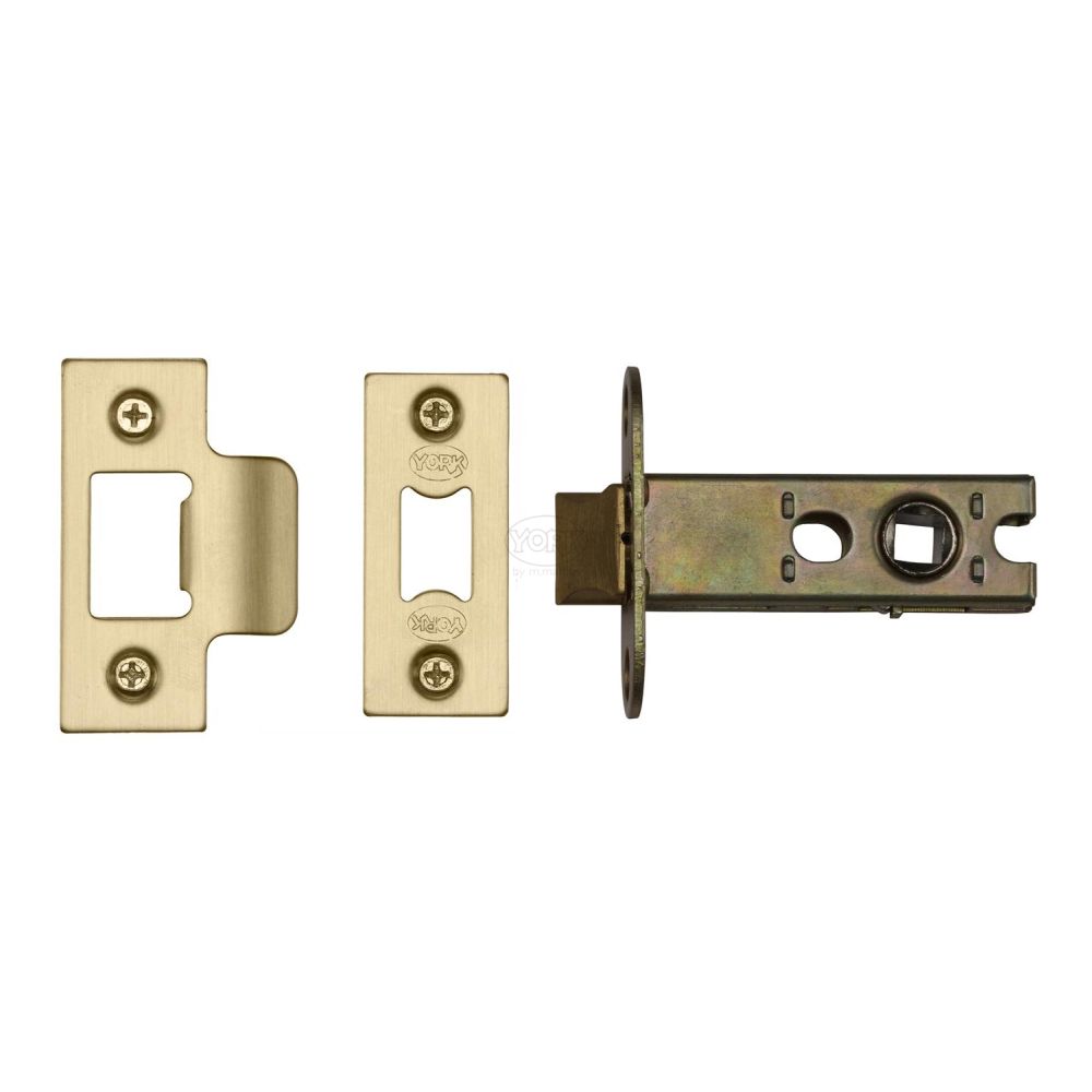 This is an image of a York - Architectural Tubular Latch 2 1/2" Satin Brass Finish, ykal2-sb that is available to order from Trade Door Handles in Kendal.