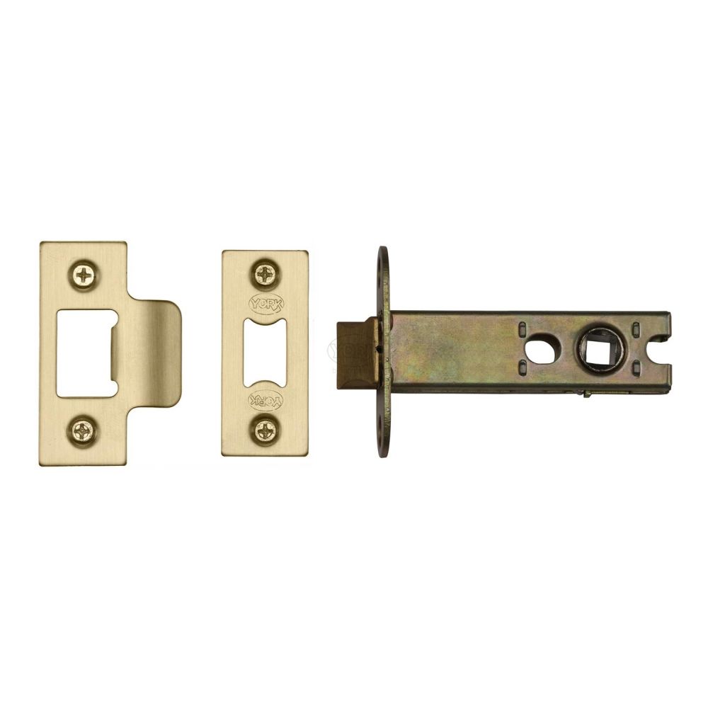 This is an image of a York - Architectural Tubular Latch 4" Satin Brass Finish, ykal4-sb that is available to order from Trade Door Handles in Kendal.