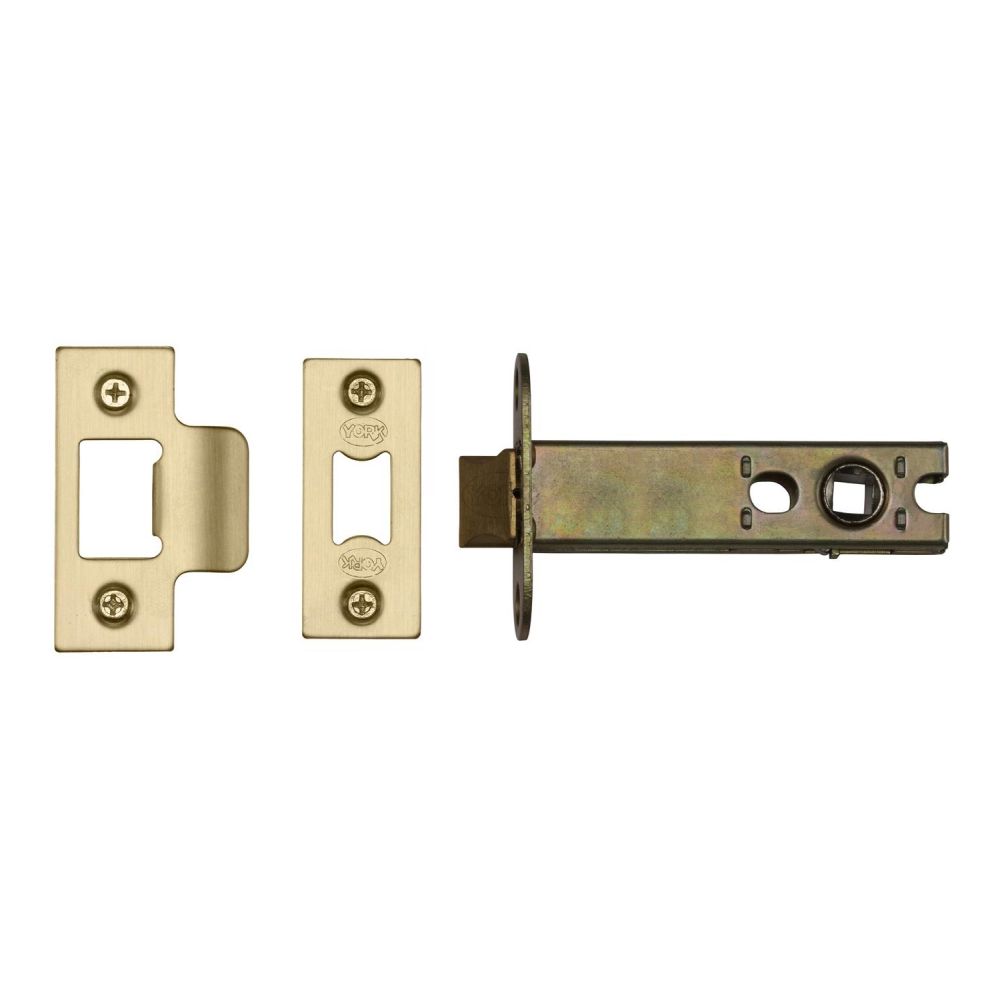 This is an image of a York - Architectural Tubular Latch 5" Satin Brass Finish, ykal5-sb that is available to order from Trade Door Handles in Kendal.