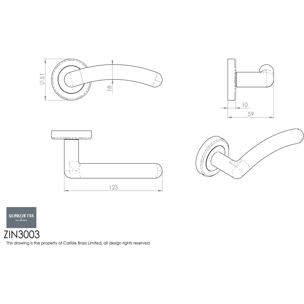 This image is a line drwaing of a Serozzetta - Noxia Lever On Rose - Satin Chrome available to order from Trade Door Handles in Kendal