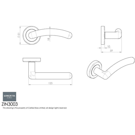 This image is a line drwaing of a Serozzetta - Noxia Lever On Rose - Satin Chrome available to order from Trade Door Handles in Kendal